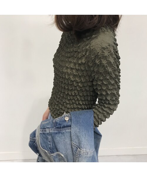 copine(コピン)の「★再入荷★シンプル無地くしゅくしゅポップコーン加工プルオーバー(2color)【クリックポスト対象商品】(Tシャツ/カットソー・レディース・その他)」の3枚目の写真