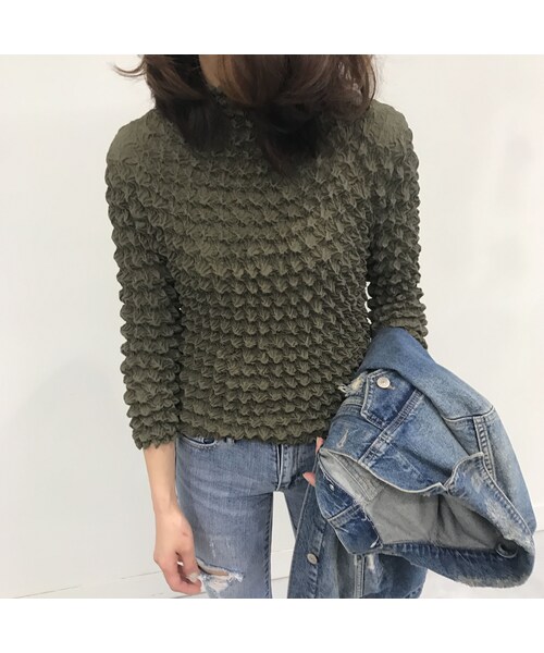 copine(コピン)の「★再入荷★シンプル無地くしゅくしゅポップコーン加工プルオーバー(2color)【クリックポスト対象商品】(Tシャツ/カットソー・レディース・その他)」の2枚目の写真