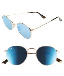 Ray-Ban | Women's Ray-Ban 50Mm Round Sunglasses - Gold/ Blue(サングラス)