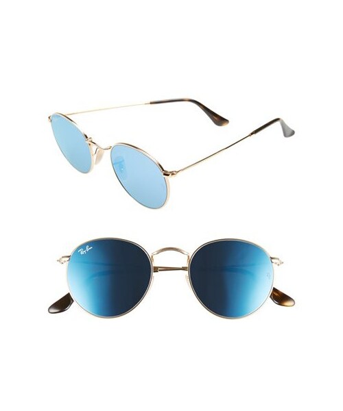 Ray-Ban（レイバン）の「Women's Ray-Ban 50Mm Round Sunglasses - Gold/ Blue（サングラス・レディース・Blue/Metallic/Purple・One Size）」の2枚目の写真