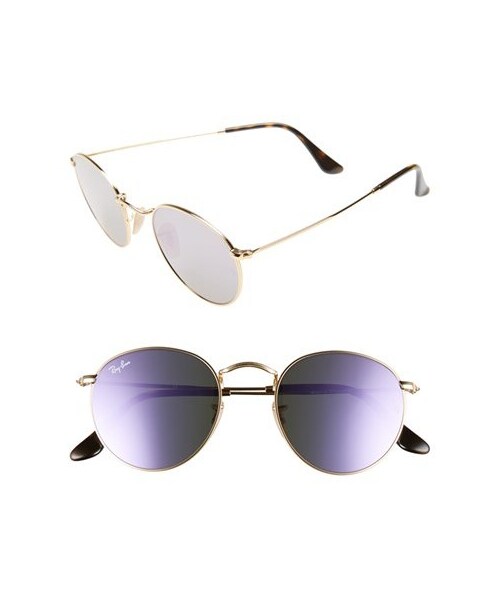 Ray-Ban（レイバン）の「Women's Ray-Ban 50Mm Round Sunglasses - Gold/ Blue（サングラス・レディース・Blue/Metallic/Purple・One Size）」の3枚目の写真