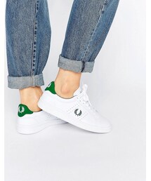 FRED PERRY | Fred Perry White and Green Leather Sneakers(スニーカー)