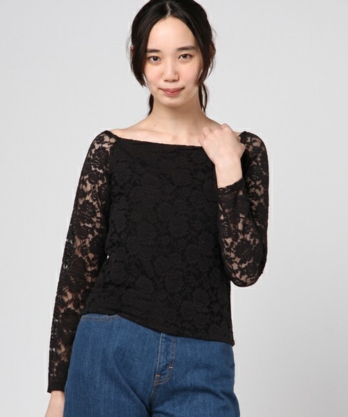 archives（アルシーヴ）の「総レースオフショルプルオーバー（Tシャツ/カットソー・レディース・オフホワイト/ブラック・MEDIUM）」の2枚目の写真