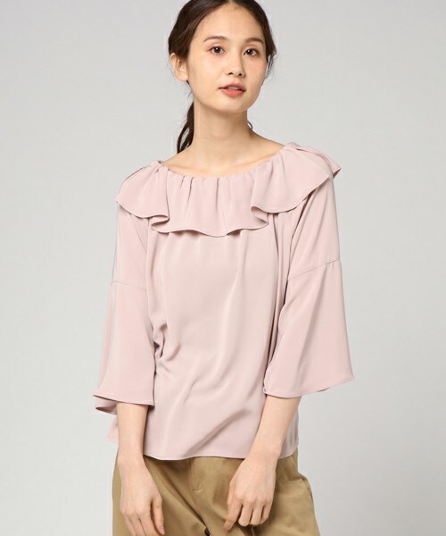 actuel（アクチュエル）の「ベネシャンラッフルブラウス（シャツ/ブラウス・レディース・オフホワイト/ネイビー/ピンク・FREE）」の3枚目の写真