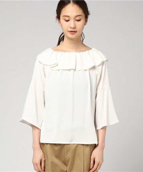 actuel（アクチュエル）の「ベネシャンラッフルブラウス（シャツ/ブラウス・レディース・オフホワイト/ネイビー/ピンク・FREE）」の4枚目の写真