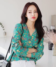 DHOLIC | ラップテイストVネックフラワープリントブラウス(シャツ/ブラウス)