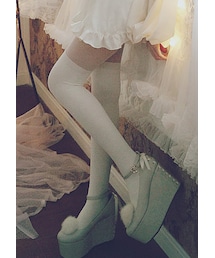 Bobon21 | フェイクニーハイ白タイツ(タイツ/ストッキング)