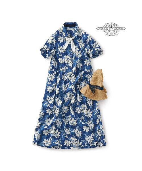 Sunny Clouds サニークラウズ の サニークラウズ Feat Shuttle Notes インディゴ抜染の贅沢アロハワンピース レディース ワンピース Wear