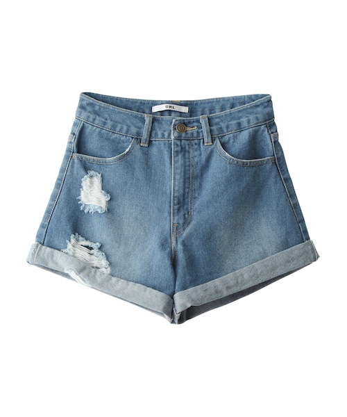 GRL（グレイル）の「ハイウエストクラッシュデニムショートパンツ（デニムパンツ・レディース・インディゴ/ブルー・S）」の2枚目の写真