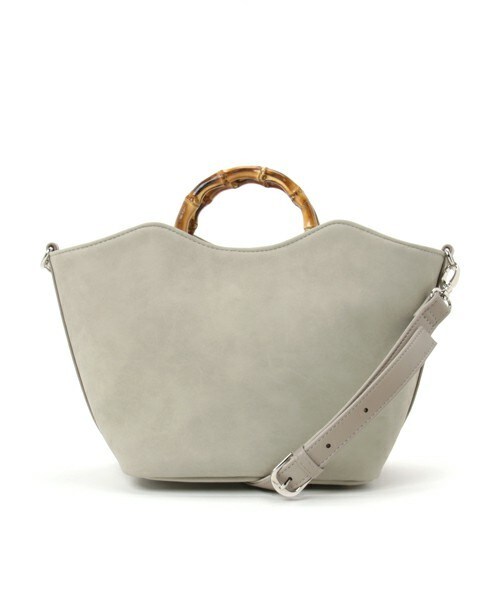 INTERPLANET(インタープラネット)の「バンブーハンドルバッグ(ハンドバッグ・レディース・ライトグレー/イエロー/ネイビー・フリー)」の2枚目の写真