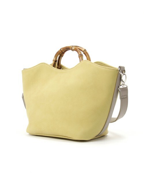 INTERPLANET(インタープラネット)の「バンブーハンドルバッグ(ハンドバッグ・レディース・ライトグレー/イエロー/ネイビー・フリー)」の4枚目の写真