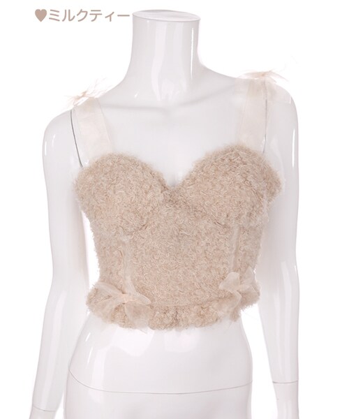 Bobon21（ボボンニジュウイチ）の「シフォンリボンsweetビスチェ（キャミソール・レディース・ホワイト/ミルクティー・S/M/L）」の2枚目の写真