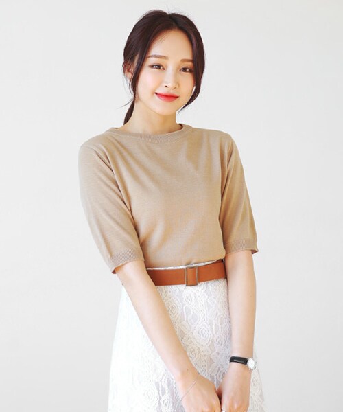 DHOLIC（ディーホリック）の「6COLORSショートスリーブニットTシャツ（Tシャツ/カットソー・レディース・FREE）」の3枚目の写真