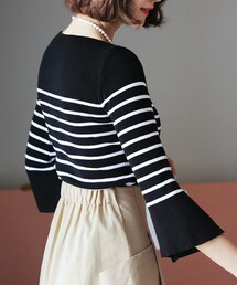 DHOLIC | ボートネックスリットスリーブボーダーニットTシャツ(Tシャツ/カットソー)