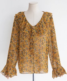 DHOLIC | ラッフルネックフローラルシアーブラウス(シャツ/ブラウス)