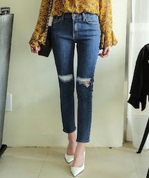 DHOLIC | 二ーダメージストレートスリムフィットデニムパンツ(デニムパンツ)