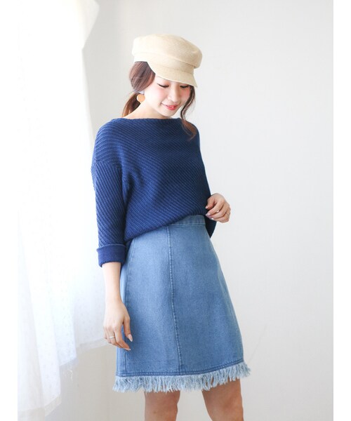 MERCURYDUO（マーキュリーデュオ）の「デニムフリンジスカート（スカート・レディース・アイスブルー/ネイビー・S/M）」の6枚目の写真