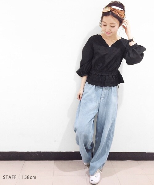 PAGEBOY（ページボーイ）の「タックペインターデニムパンツ（パンツ・レディース・サックス/ブルー/インディゴ・S/M）」の12枚目の写真