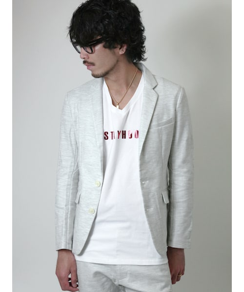 Luv maison（ラブメゾン）の「杢ジョグテーラードジャケット(セットアップ対応)（ジャケット/アウター・メンズ・グレー/オフホワイト・M/L）」の2枚目の写真