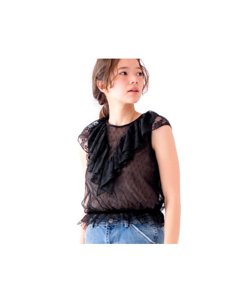 flower（フラワー）の「lace chip blouse～ﾚｰｽﾁｯﾌﾟﾌﾞﾗｳｽ（シャツ/ブラウス・レディース・blue/ivory/black・FREE）」の3枚目の写真