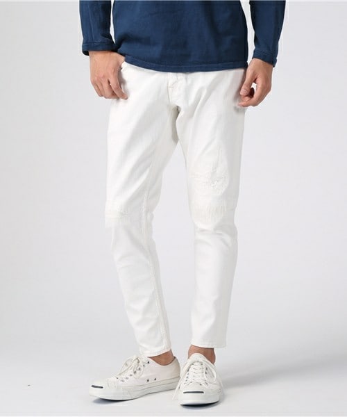 JAPAN BLUE JEANS（ジャパンブルージーンズ）の「ジャパンブルージーンズ別注 ストレッチ リペアジーンズ（9分丈）/JAPAN MADE（デニムパンツ・メンズ・ホワイト/インディゴブルー・SS/S/M/L）」の2枚目の写真
