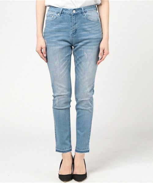 archives（アルシーヴ）の「ダメージデニムスキニーパンツ（デニムパンツ・レディース・ネイビー/ロイヤルブルー・SMALL/MEDIUM）」の3枚目の写真