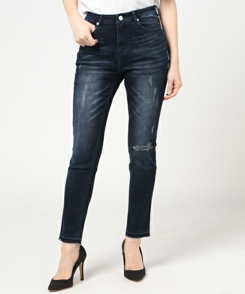 archives（アルシーヴ）の「ダメージデニムスキニーパンツ（デニムパンツ・レディース・ネイビー/ロイヤルブルー・SMALL/MEDIUM）」の2枚目の写真