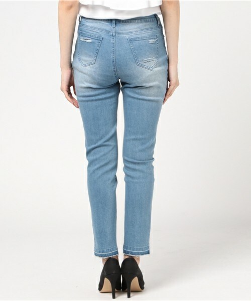 archives（アルシーヴ）の「ダメージデニムスキニーパンツ（デニムパンツ・レディース・ネイビー/ロイヤルブルー・SMALL/MEDIUM）」の5枚目の写真