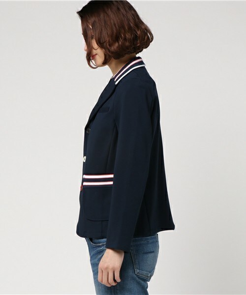 FRAPBOIS（フラボア）の「リブレザーhalf（テーラードジャケット・レディース・グリーン/ネイビー・1/2）」の4枚目の写真