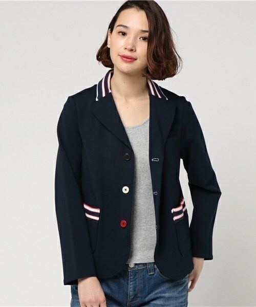 FRAPBOIS（フラボア）の「リブレザーhalf（テーラードジャケット・レディース・グリーン/ネイビー・1/2）」の2枚目の写真