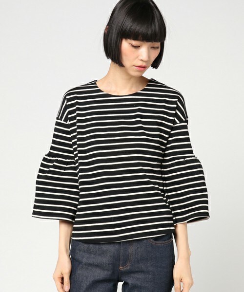 INTERPLANET（インタープラネット）の「フレアスレーブボーダーカットソー（Tシャツ/カットソー・レディース・オフホワイト/ブラック・FREE）」の3枚目の写真