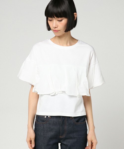 actuel（アクチュエル）の「ラッフル切替カットソー（Tシャツ/カットソー・レディース・オフホワイト/グレー/イエロー・FREE）」の4枚目の写真