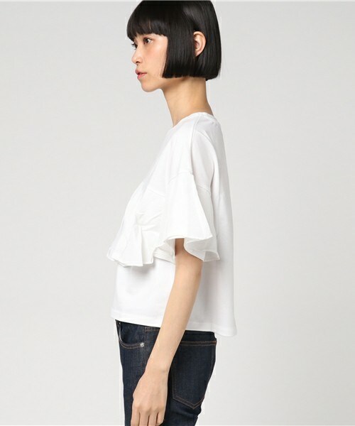 actuel（アクチュエル）の「ラッフル切替カットソー（Tシャツ/カットソー・レディース・オフホワイト/グレー/イエロー・FREE）」の5枚目の写真