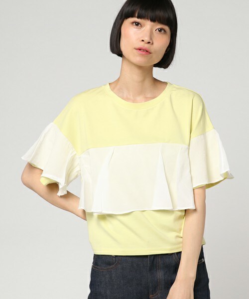 actuel（アクチュエル）の「ラッフル切替カットソー（Tシャツ/カットソー・レディース・オフホワイト/グレー/イエロー・FREE）」の3枚目の写真