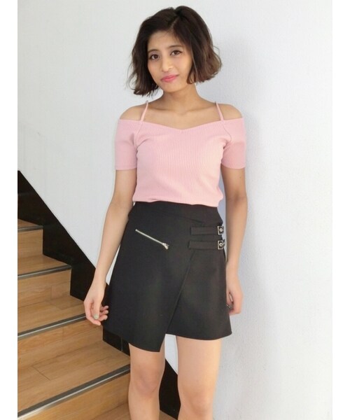 EVRIS（エヴリス）の「Beltedラップミニスカート（スカート・レディース・ブラック/ベージュ・S/M）」の5枚目の写真