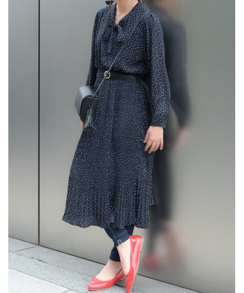 Re Edit リエディ の ボウタイリボンドットワンピース 17春夏新作 ワンピース ドレス Wear