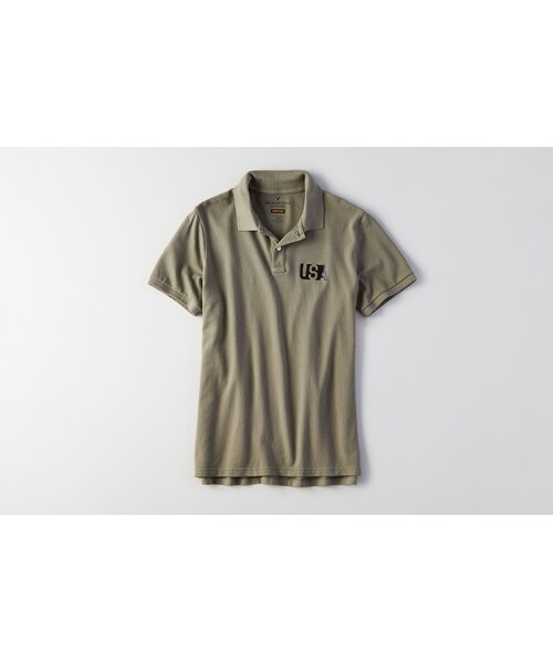 American Eagle(アメリカンイーグル)の「AEOフレックスピケグラフィックポロ(ポロシャツ・メンズ・グレー/ダークグレー/スクリメージヘザー/オリーブ/ブルー/アクエリアス/インディゴ/ピンク・XS/S/M/L/XL/XXL/XXXL)」の3枚目の写真