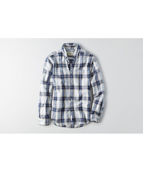American Eagle(アメリカンイーグル)の「AEOプラッドリネンコットンシャツ(シャツ/ブラウス・メンズ・クリーム/グリーン/ブルー/ピンク・XS/S/M/L/XL/XXL/XXXL)」の1枚目の写真