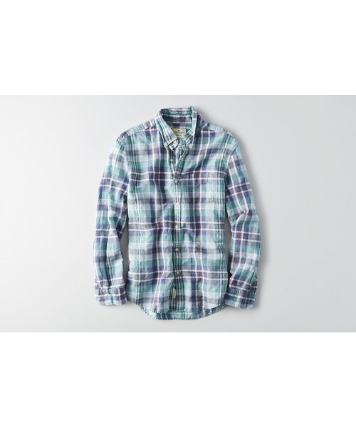 American Eagle(アメリカンイーグル)の「AEOプラッドリネンコットンシャツ(シャツ/ブラウス・メンズ・クリーム/グリーン/ブルー/ピンク・XS/S/M/L/XL/XXL/XXXL)」の2枚目の写真