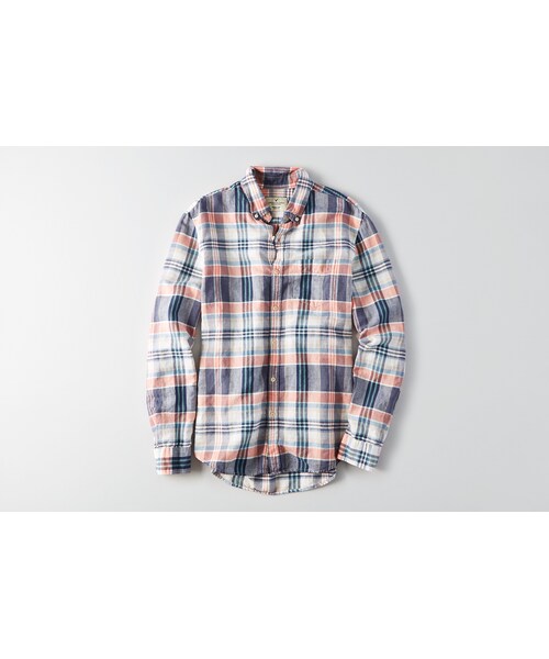 American Eagle(アメリカンイーグル)の「AEOプラッドリネンコットンシャツ(シャツ/ブラウス・メンズ・クリーム/グリーン/ブルー/ピンク・XS/S/M/L/XL/XXL/XXXL)」の3枚目の写真