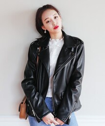 DHOLIC | レザーライクライダースジャケット(ライダースジャケット)