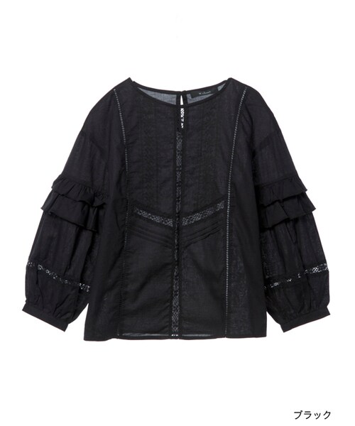 w closet（ダブルクローゼット）の「レース切替刺繍入りブラウス（トップス・レディース・オフホワイト/Lピンク/ブラック・FREE）」の2枚目の写真