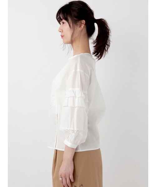 w closet（ダブルクローゼット）の「レース切替刺繍入りブラウス（トップス・レディース・オフホワイト/Lピンク/ブラック・FREE）」の5枚目の写真