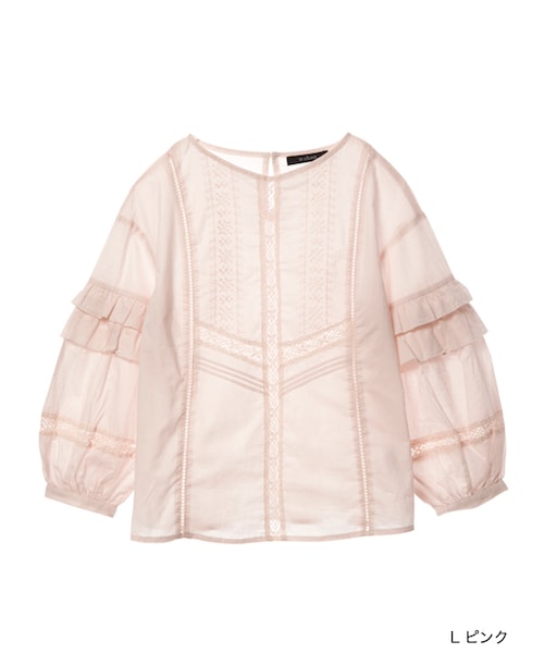 w closet（ダブルクローゼット）の「レース切替刺繍入りブラウス（トップス・レディース・オフホワイト/Lピンク/ブラック・FREE）」の3枚目の写真