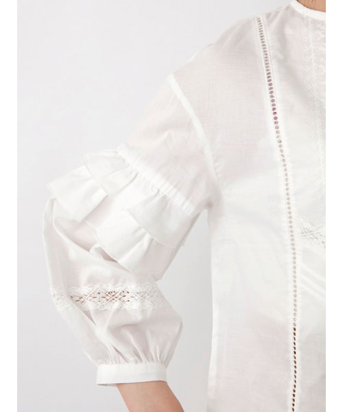 w closet（ダブルクローゼット）の「レース切替刺繍入りブラウス（トップス・レディース・オフホワイト/Lピンク/ブラック・FREE）」の9枚目の写真