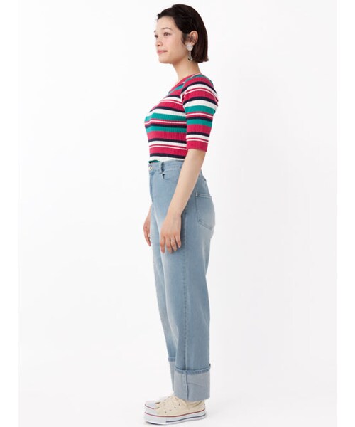 w closet（ダブルクローゼット）の「ロールアップストレートデニム（パンツ・レディース・ブリーチ/ブルー/ネイビー・FREE）」の5枚目の写真