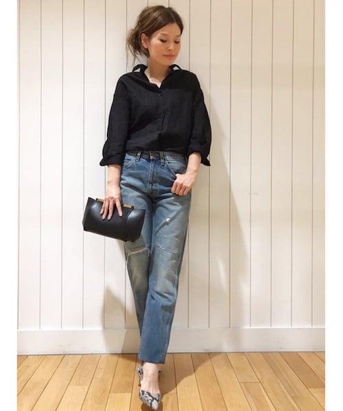美品 ドゥーズィエムクラス KUTA LINEN オーバーサイズ シャツ 黒 Deuxieme Classe（ドゥーズィエムクラス）の「KUTA LINEN シャツ