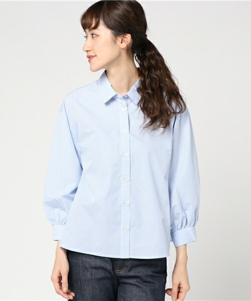 archives（アルシーヴ）の「後ろドロストシャツ（シャツ/ブラウス・レディース・オフホワイト/ホワイト×ブルー/ブラック・MEDIUM）」の13枚目の写真