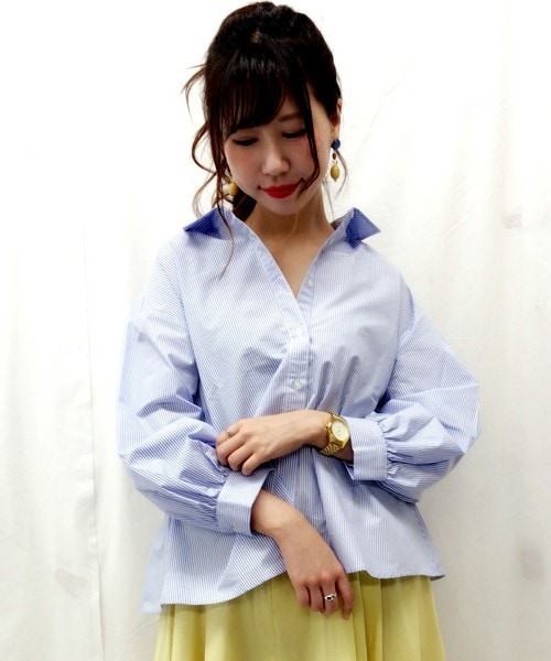 archives（アルシーヴ）の「後ろドロストシャツ（シャツ/ブラウス・レディース・オフホワイト/ホワイト×ブルー/ブラック・MEDIUM）」の19枚目の写真