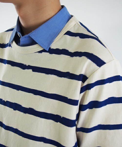 FRAPBOIS（フラボア）の「レイヤーボーダー（Tシャツ/カットソー・メンズ・ホワイト/クリーム・2/3）」の3枚目の写真